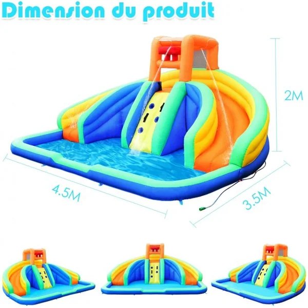 Château Gonflable pour 3 Enfants avec 2 Toboggan Mur d’Escalade Charge 80KG Souffleur Non-Inclus