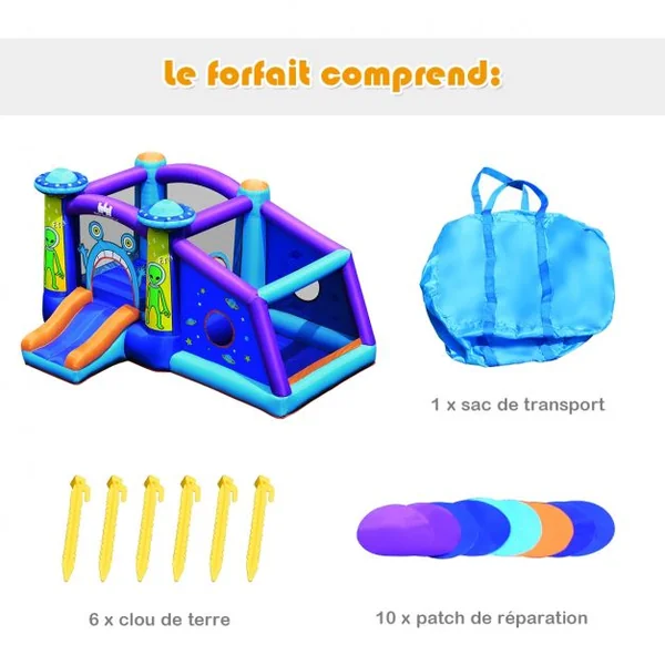 Château Gonflable pour 3 Enfants Motif Extraterrestre Charge Max 120KG Souffleur Non-inclus