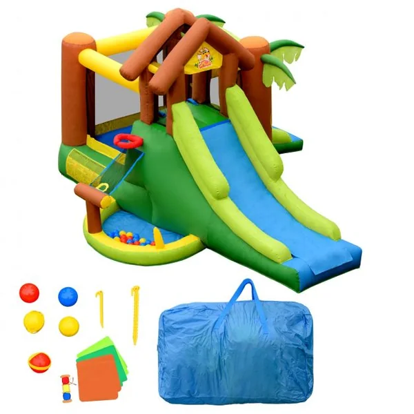 Château Gonflable pour Enfant 3-10 Ans avec Double Toboggan Capacité135kg en Tissu Oxford 388x343x228,5cm Multicolore