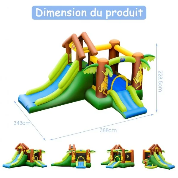 Château Gonflable pour Enfant 3-10 Ans avec Double Toboggan Capacité135kg en Tissu Oxford 388x343x228,5cm Multicolore
