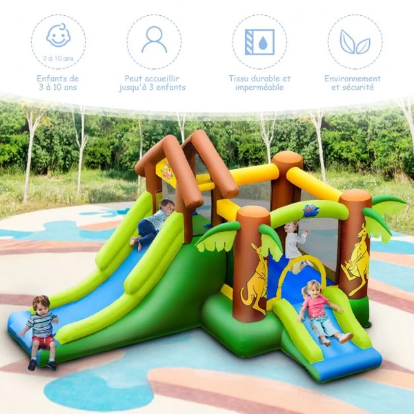 Château Gonflable pour Enfant 3-10 Ans avec Double Toboggan Capacité135kg en Tissu Oxford 388x343x228,5cm Multicolore