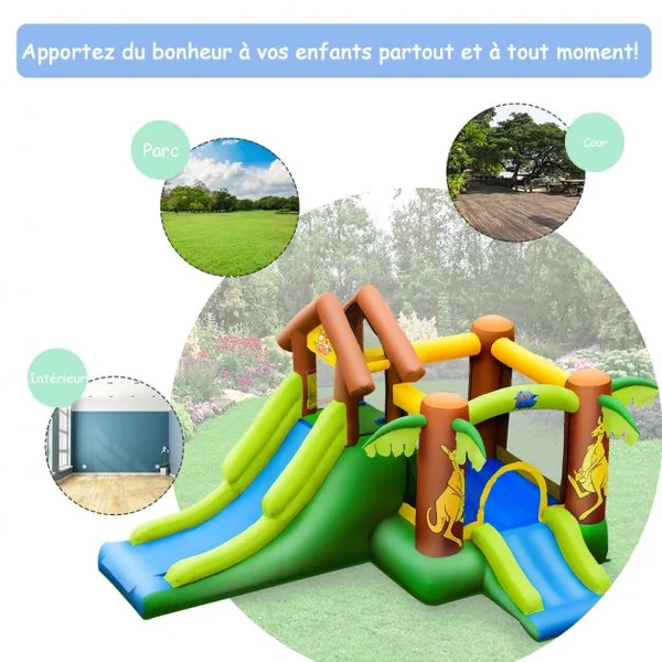 Château Gonflable pour Enfant 3-10 Ans avec Double Toboggan Capacité135kg en Tissu Oxford 388x343x228,5cm Multicolore