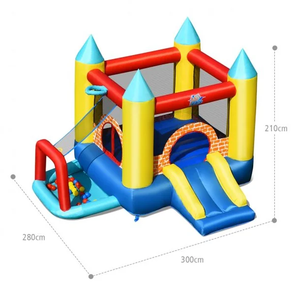 Château Gonflable pour Enfant 3-10 Ans avec Toboggan Ballons Capacité135kg en Tissu Oxford 300x280x210cm Multicolore