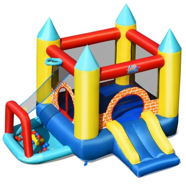 Château Gonflable pour Enfant 3-10 Ans avec Toboggan Ballons Capacité135kg en Tissu Oxford 300x280x210cm Multicolore