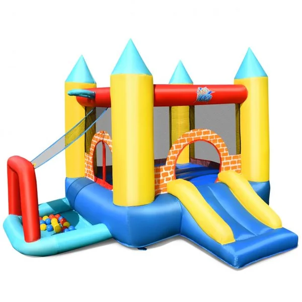 Château Gonflable pour Enfant 3-10 Ans avec Toboggan Ballons Capacité135kg en Tissu Oxford 300x280x210cm Multicolore