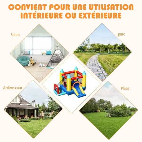 Château Gonflable pour Enfant 3-10 Ans avec Toboggan Ballons Capacité135kg en Tissu Oxford 300x280x210cm Multicolore