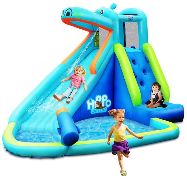 Château Gonflable pour Enfant 3-10 Ans avec Toboggan Capacité 90 Kg Sans Souffleur en Tissu Oxford 350x300x225cm Bleu