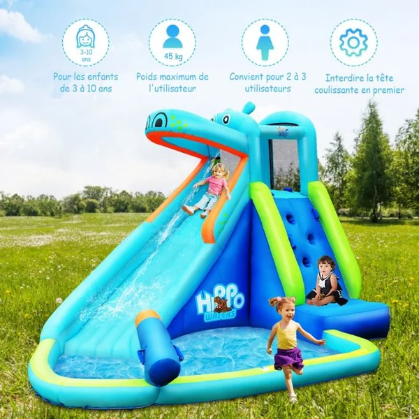 Château Gonflable pour Enfant 3-10 Ans avec Toboggan Capacité 90 Kg Sans Souffleur en Tissu Oxford 350x300x225cm Bleu