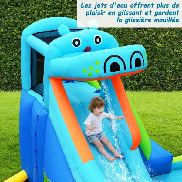 Château Gonflable pour Enfant 3-10 Ans avec Toboggan Capacité 90 Kg Sans Souffleur en Tissu Oxford 350x300x225cm Bleu