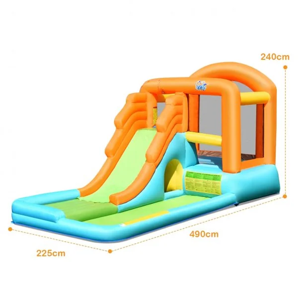 Château Gonflable pour Enfant 3-10 Ans Toboggan Aire de Saut Capacité 90kg en Tissu Oxford 490x225x240cm Multicolore