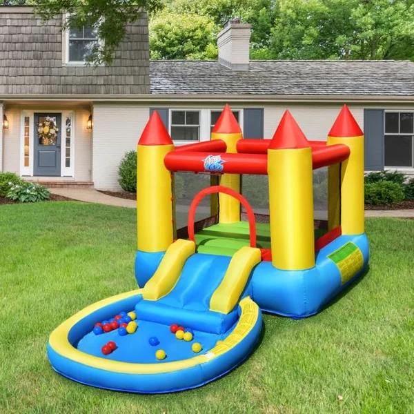 Château Gonflable pour Enfant 3-5 Ans Toboggan Aire de Saut Capacité 90kg en Tissu Oxford 365x200x190cm Multicolore