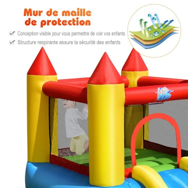 Château Gonflable pour Enfant 3-5 Ans Toboggan Aire de Saut Capacité 90kg en Tissu Oxford 365x200x190cm Multicolore
