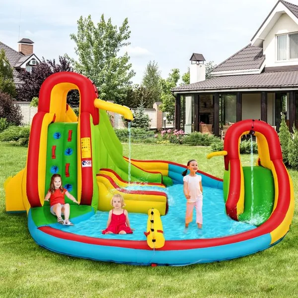Château Gonflable pour Enfants avec 2 Toboggans Pataugeoire Canon à Eau Souffleur Non-inclus 480x420x233cm Multicolore