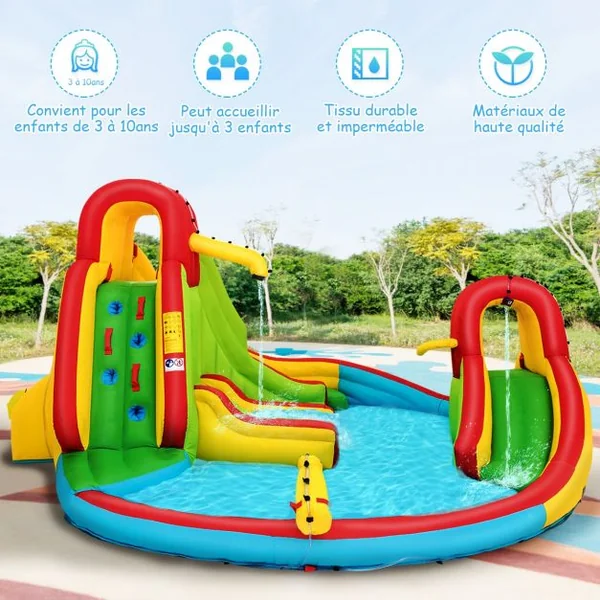 Château Gonflable pour Enfants avec 2 Toboggans Pataugeoire Canon à Eau Souffleur Non-inclus 480x420x233cm Multicolore