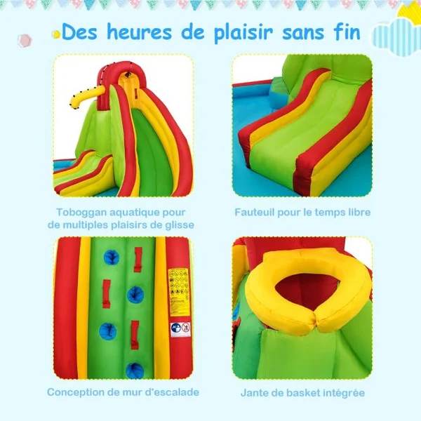 Château Gonflable pour Enfants avec 2 Toboggans Pataugeoire Canon à Eau Souffleur Non-inclus 480x420x233cm Multicolore