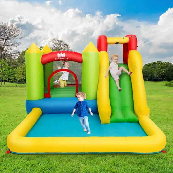 Château Gonflable pour Enfants de 3 à 10 Ans Aire de Jeux Accessoires Capacité 135 kg 350x280x190 cm Multicolore