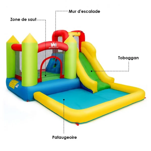 Château Gonflable pour Enfants de 3 à 10 Ans Aire de Jeux Accessoires Capacité 135 kg 350x280x190 cm Multicolore