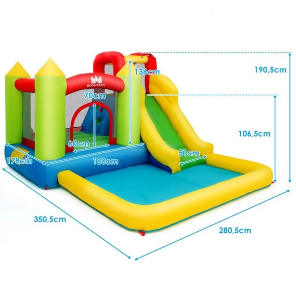 Château Gonflable pour Enfants de 3 à 10 Ans Aire de Jeux Accessoires Capacité 135 kg 350x280x190 cm Multicolore