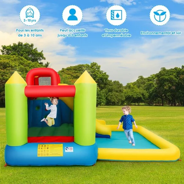 Château Gonflable pour Enfants de 3 à 10 Ans Aire de Jeux Accessoires Capacité 135 kg 350x280x190 cm Multicolore