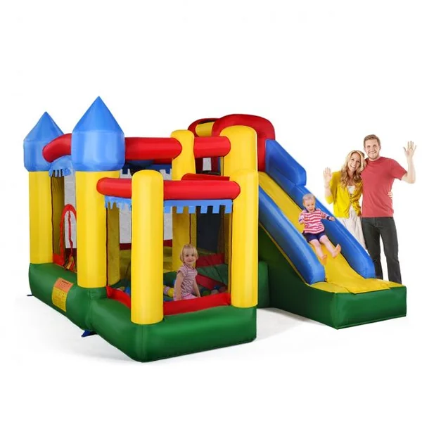 Château Gonflable Toboggan Piscine pour Enfant 3-10 ans Filet Protecteur en Tissu Oxford, 300x300x215cm, Multicolore