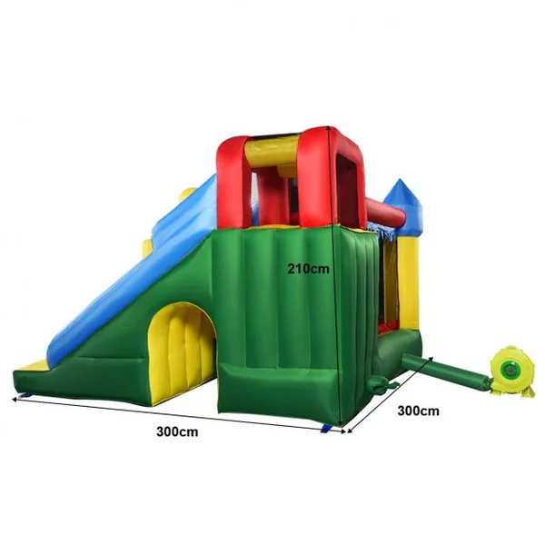 Château Gonflable Toboggan Piscine pour Enfant 3-10 ans Filet Protecteur en Tissu Oxford, 300x300x215cm, Multicolore