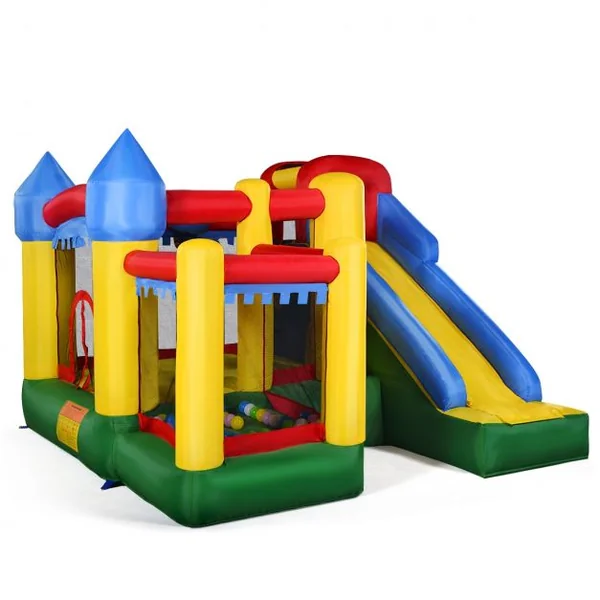 Château Gonflable Toboggan Piscine pour Enfant 3-10 ans Filet Protecteur en Tissu Oxford, 300x300x215cm, Multicolore