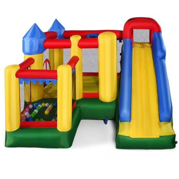 Château Gonflable Toboggan Piscine pour Enfant 3-10 ans Filet Protecteur en Tissu Oxford, 300x300x215cm, Multicolore