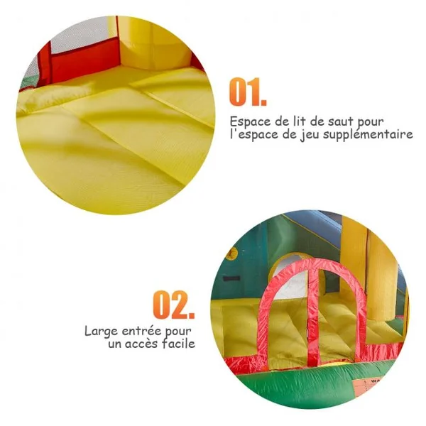 Château Gonflable Toboggan Piscine pour Enfant 3-10 ans Filet Protecteur en Tissu Oxford, 300x300x215cm, Multicolore