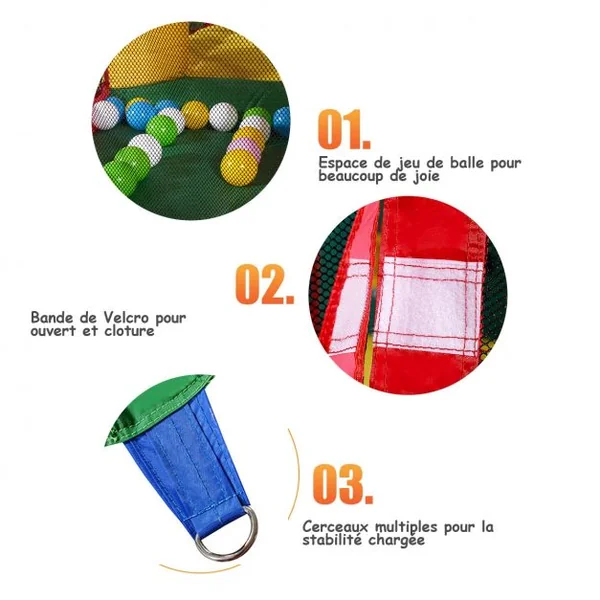 Château Gonflable Toboggan Piscine pour Enfant 3-10 ans Filet Protecteur en Tissu Oxford, 300x300x215cm, Multicolore