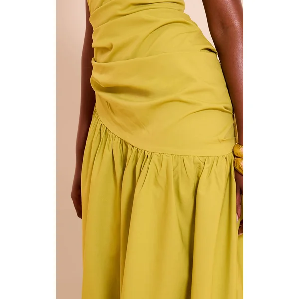 Citron Vert Foncé Robe Longue Bandeau Froncée En Tissu Tissé