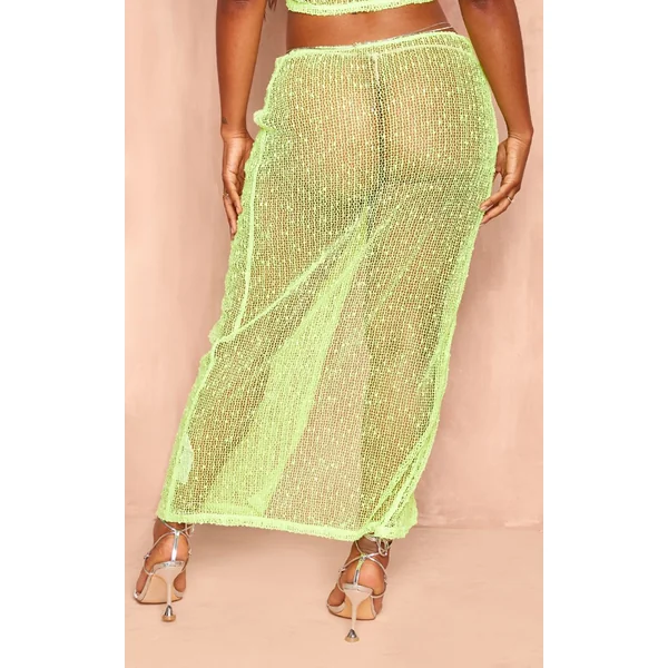 Citron Vert Jupe Midaxi Shape À Sequins Texturés Avec Nœud Sur Le Côté