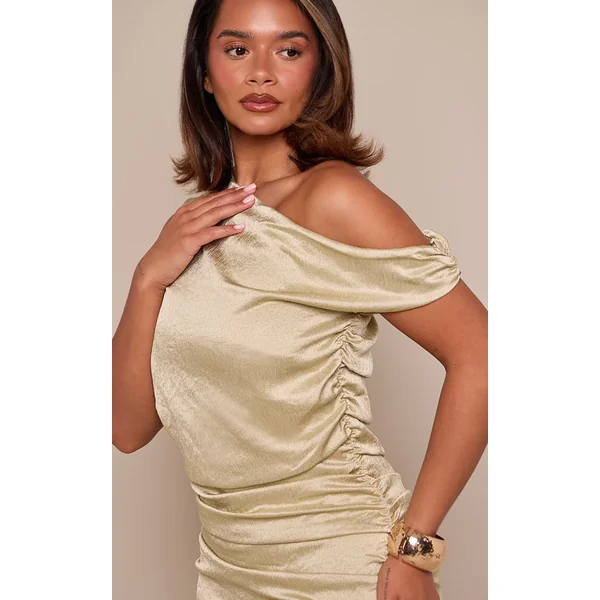 Citron Vert Pâle Robe Courte Asymétrique Satinée Texturée