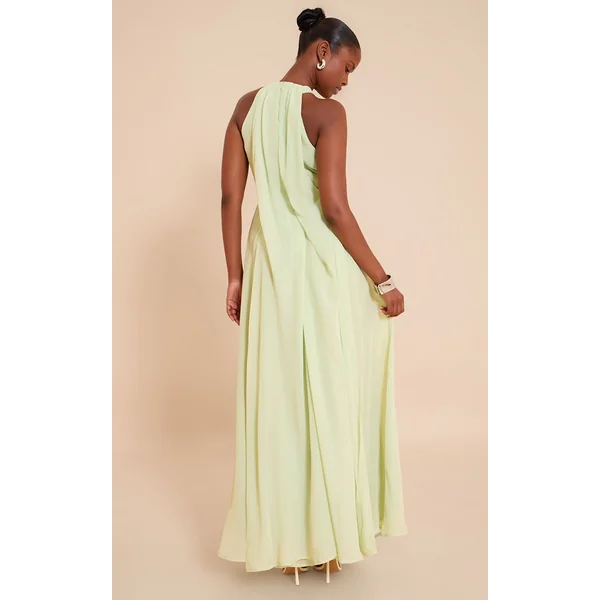 Citron Vert Robe Maxi En Mousseline À Plis Extrêmes