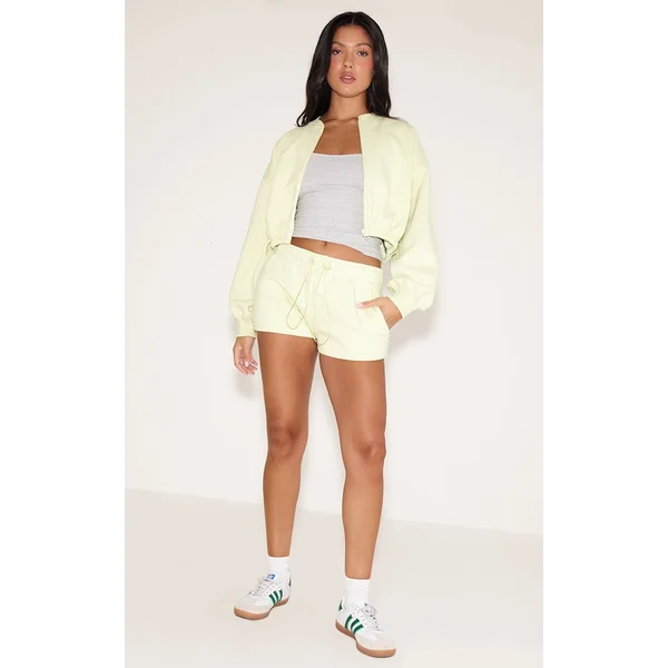 Citron Vert Sweat-shirt Court Zippé Avec Cordon De Serrage À La Taille
