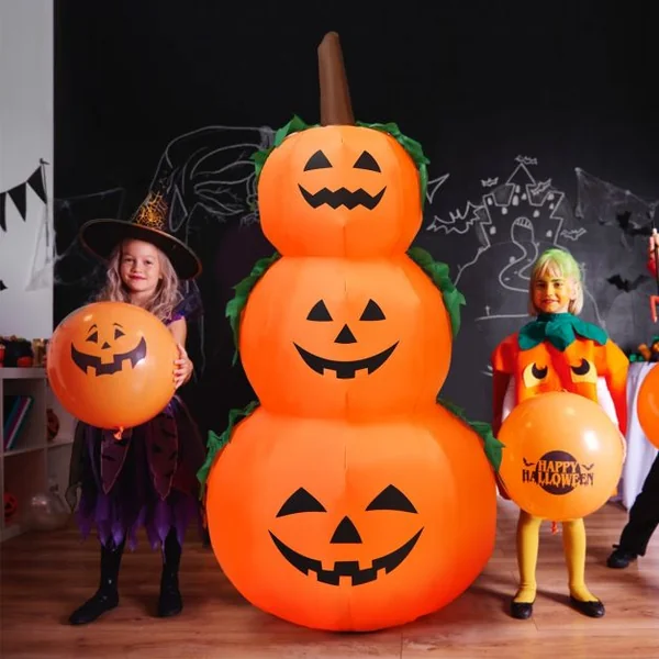 Citrouille Gonflable d'Halloween e 180CM en 3 Empilées avec Ventilateur et Ampoules LED Internes Tissu en Polyester
