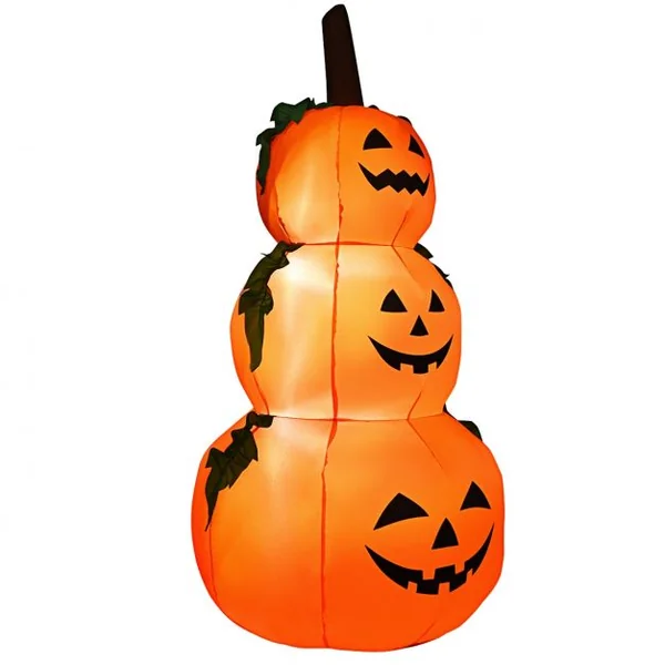 Citrouille Gonflable d'Halloween e 180CM en 3 Empilées avec Ventilateur et Ampoules LED Internes Tissu en Polyester