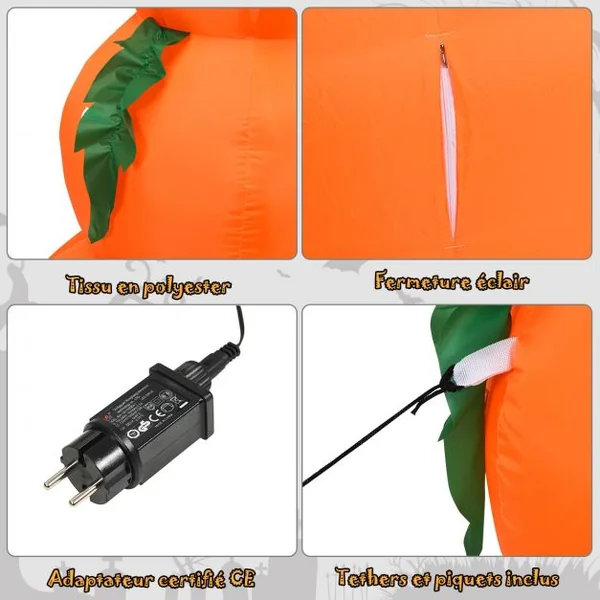 Citrouille Gonflable d'Halloween e 180CM en 3 Empilées avec Ventilateur et Ampoules LED Internes Tissu en Polyester