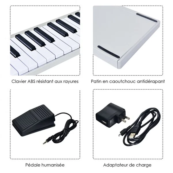 Clavier de Musique Électronique pour Enfants Portable avec Étui de Transport+accessoires en Abs+pc 91x15x25cm Noir