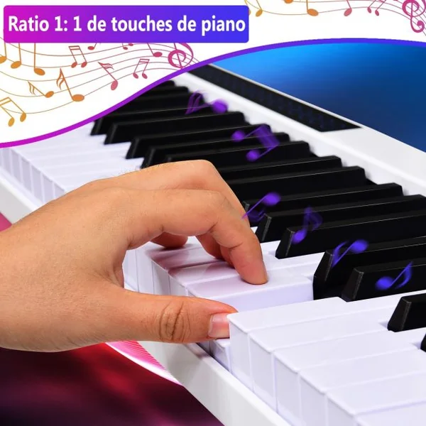 Clavier de Piano pour Enfants 61 Touches Portable Bluetooth Microphone Interface MIDI/USB 128 Rythmes et 20 Démos