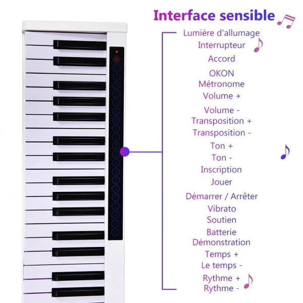 Clavier de Piano pour Enfants 61 Touches Portable Bluetooth Microphone Interface MIDI/USB 128 Rythmes et 20 Démos