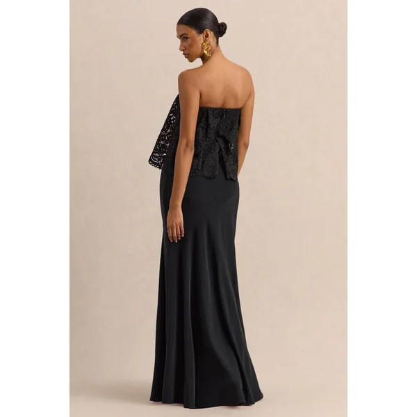 Clemency | Robe longue bandeau noire en dentelle et satin