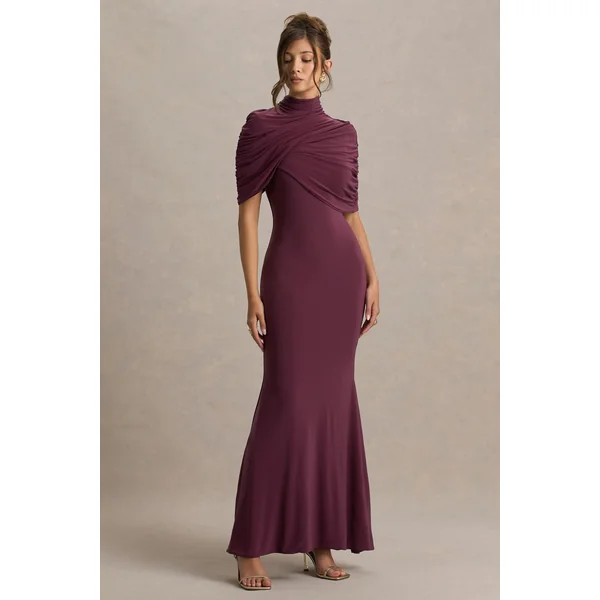 Cleora | Robe Longue Bordeaux à Cape Torsadée