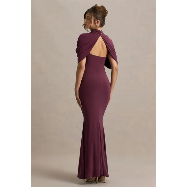 Cleora | Robe Longue Bordeaux à Cape Torsadée