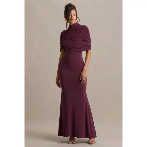 Cleora | Robe Longue Bordeaux à Cape Torsadée