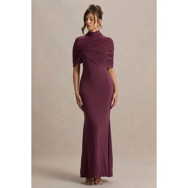 Cleora | Robe Longue Bordeaux à Cape Torsadée