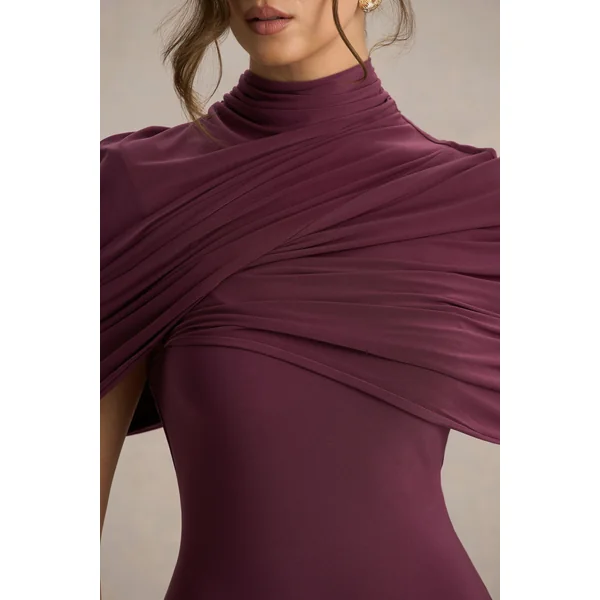 Cleora | Robe Longue Bordeaux à Cape Torsadée