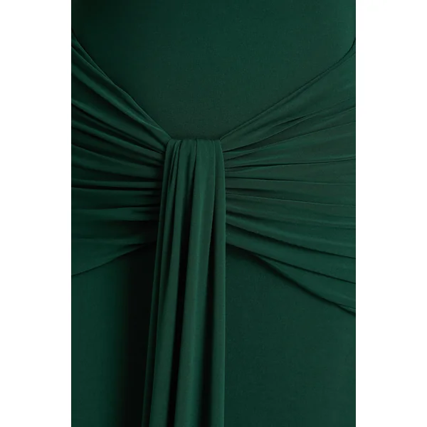 Clover | Robe longue vert foncé à encolure asymétrique avec ceinture
