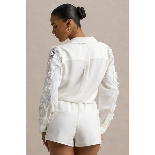Coconut | Chemise boutonnée écru avec détails en dentelle