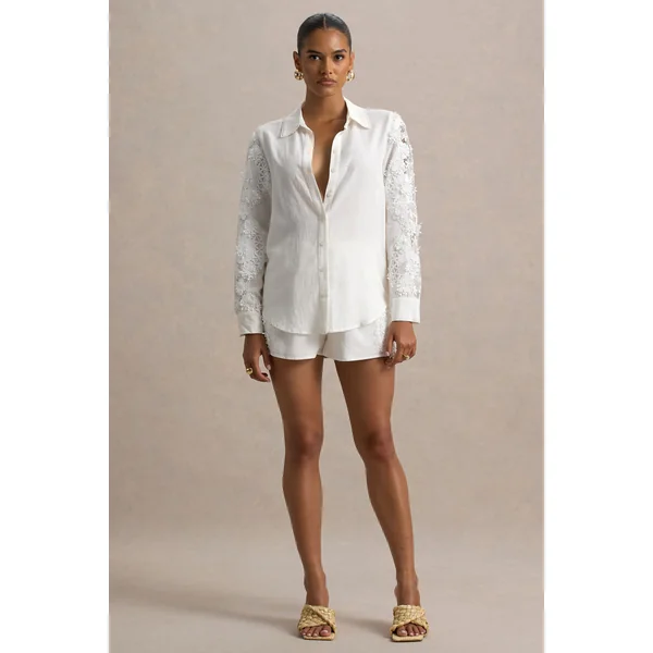 Coconut | Chemise boutonnée écru avec détails en dentelle