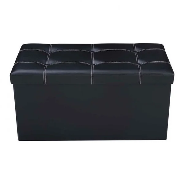 Coffre de rangement pliable Banc de Rangement Pouf Grand stockage, Capacité de charge 200 kg, PVC, 76x38x38cm, Noir